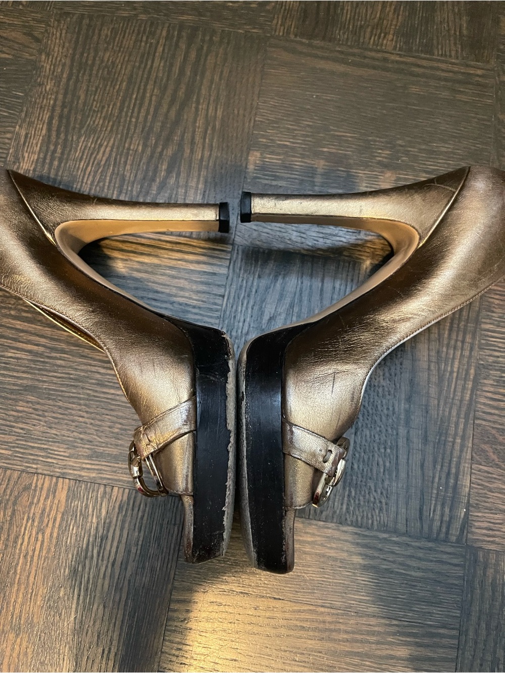Gucci Metallic Bronze Leather Platform Pumps